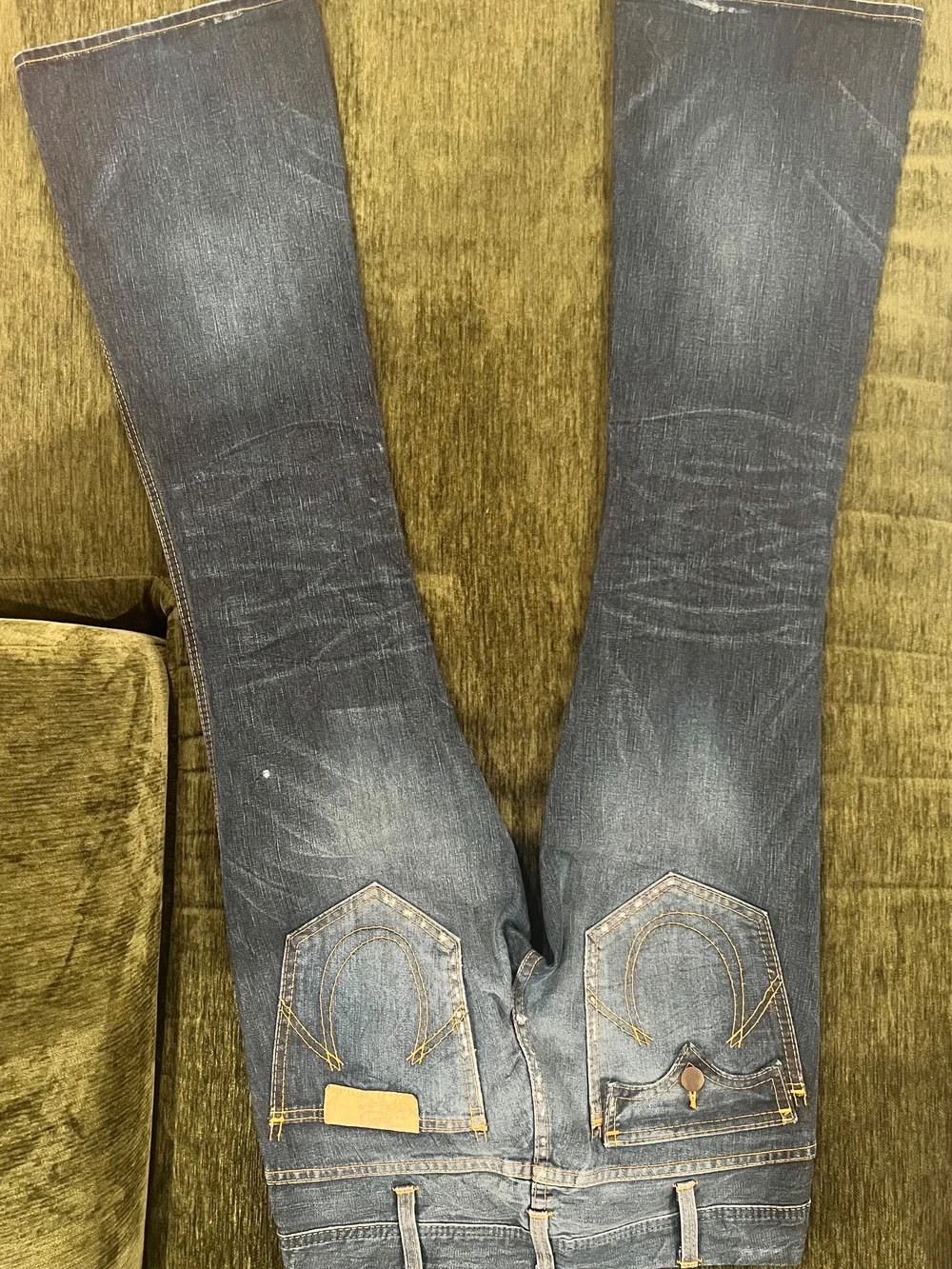 True Religion Men's Distressed Bootcut Jeans in Dark Blue